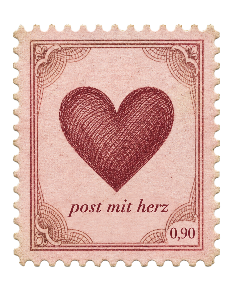 briefmarke mit herzsiegel und dem wortlaut post mit herz